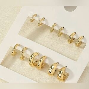 BNIP New Gold metal hoop earrings jewelry, set of 6 pairs. Small/Medium Size.